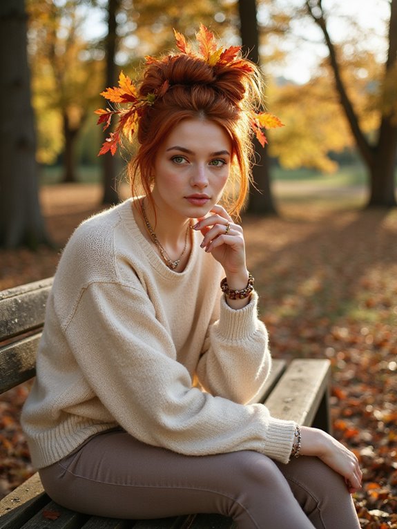 autumn inspired messy bun hairstyle