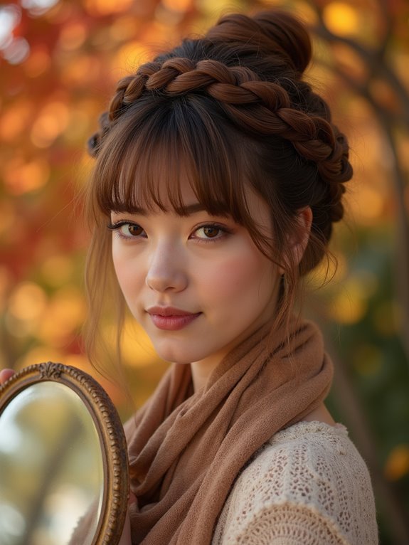 bangs and braided updo