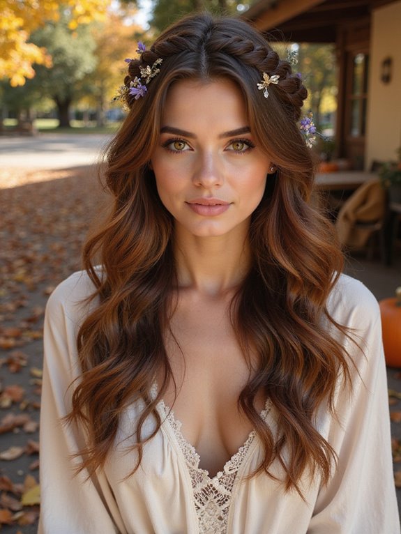 boho half up half down style