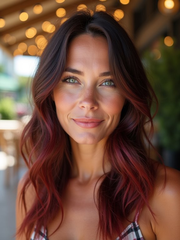 bold burgundy balayage maintenance