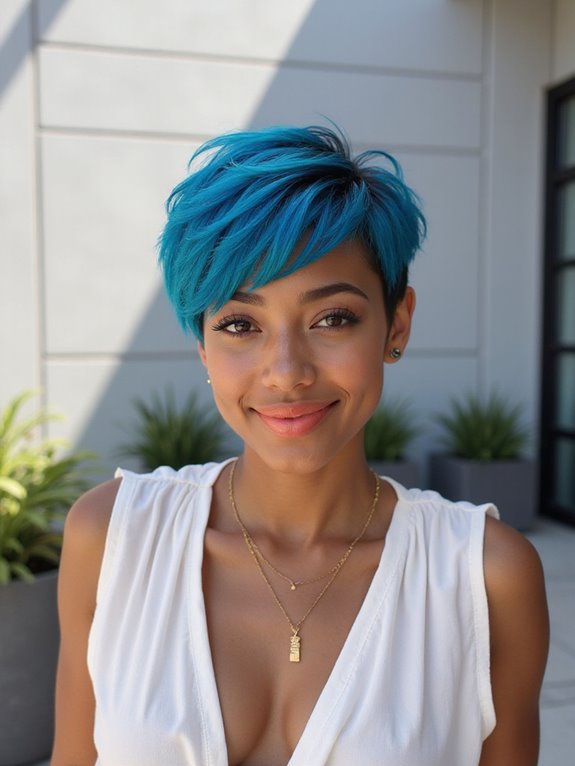 bold electric blue pixie