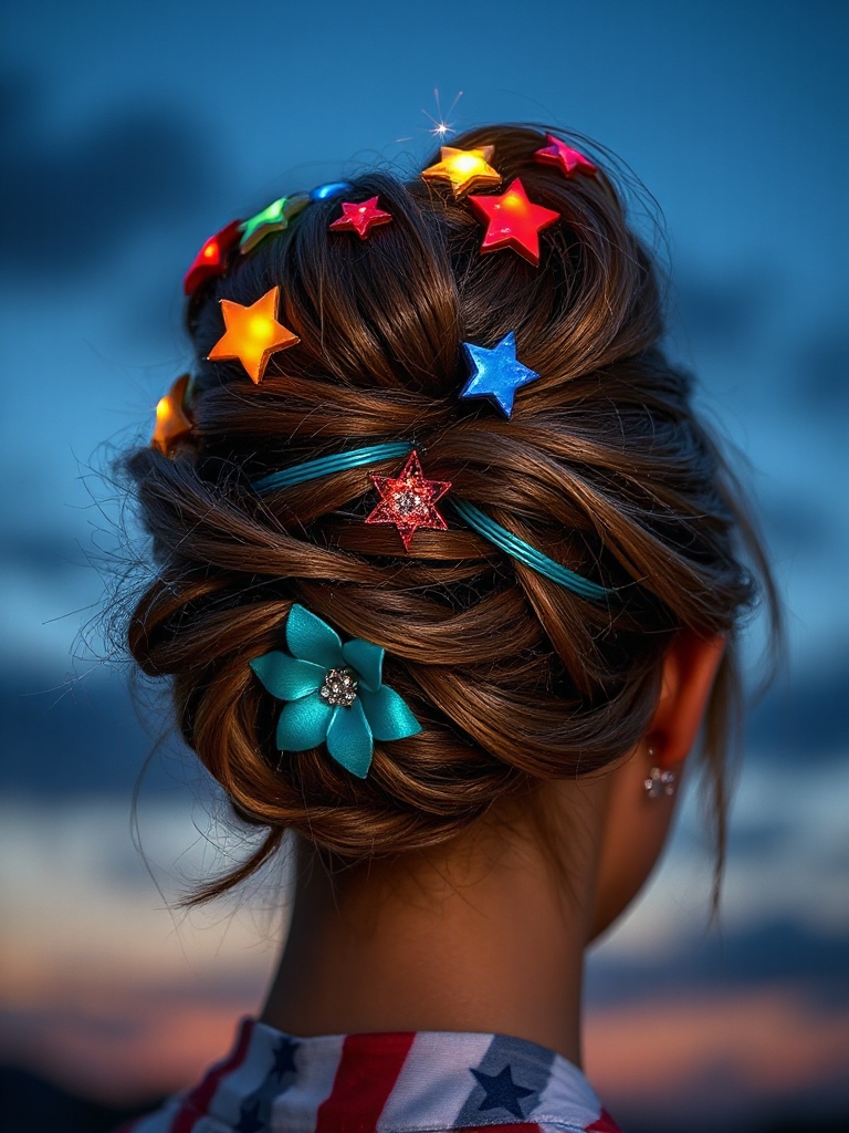 casual patriotic messy bun