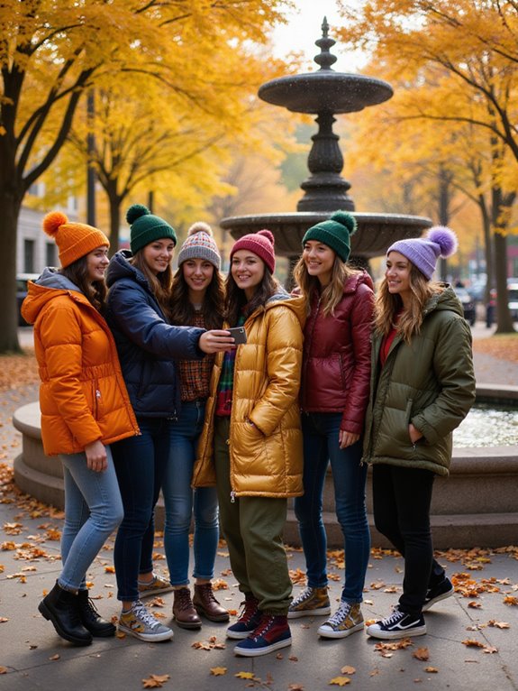 colorful beanies and jackets