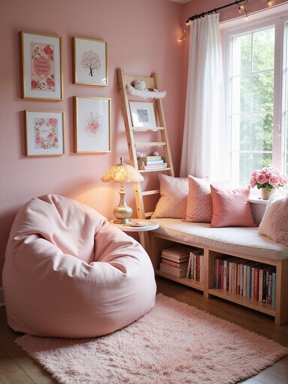 cozy pink reading nook