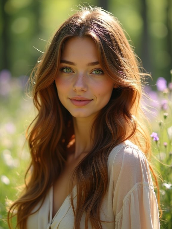 creamy chestnut highlights enhance green eyes