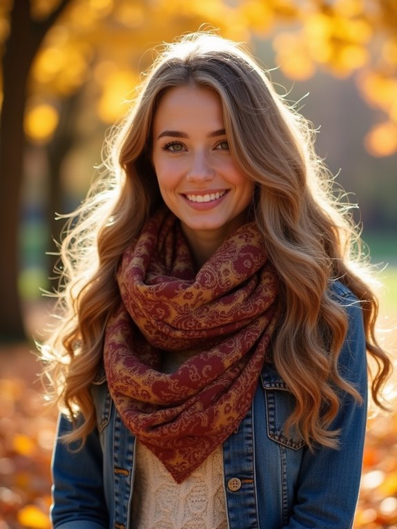 curled hair with scarf