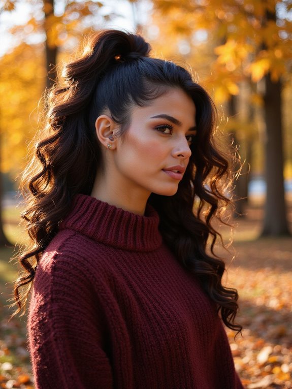 curls in high ponytail