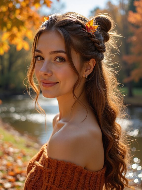 half-up braided bun style