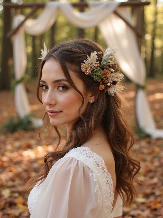 elegant half up with feathers