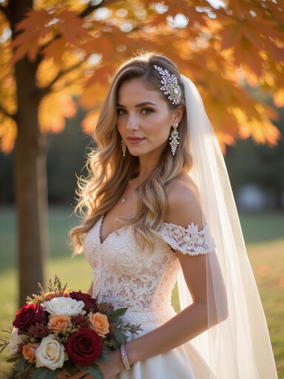 elegant side swept hairstyle veil