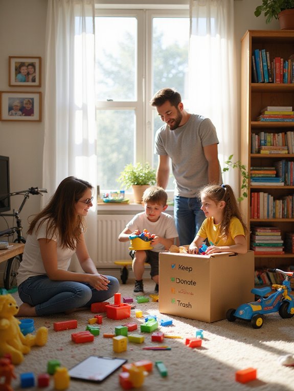 family decluttering teamwork fun