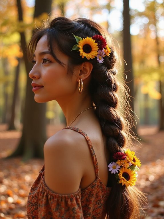 fishtail braid with florals