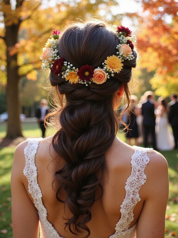 floral romantic wedding hairstyle