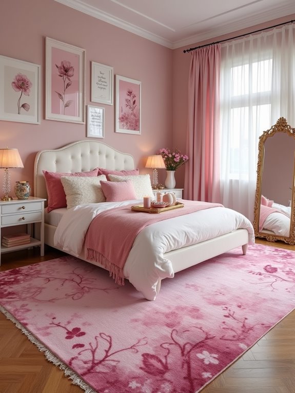 glamorous rug enhances bedroom