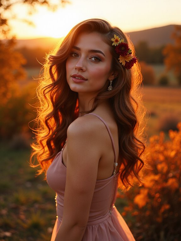 glamorous side swept curls styling