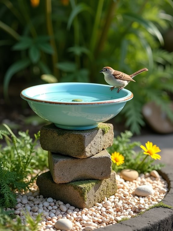 gravel enhances bird bath