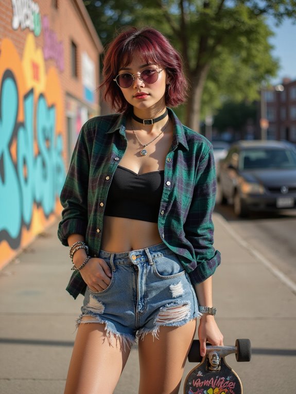 grunge flannel denim outfit