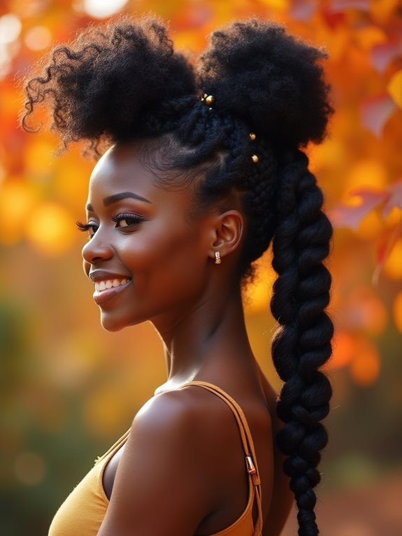 high puff with side braids
