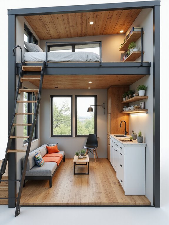 lofted bedroom with workspace