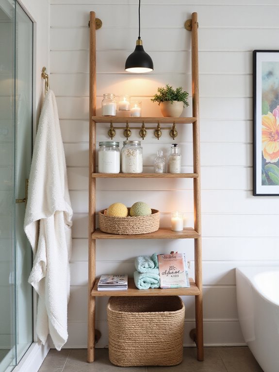 maximize bathroom shelf storage