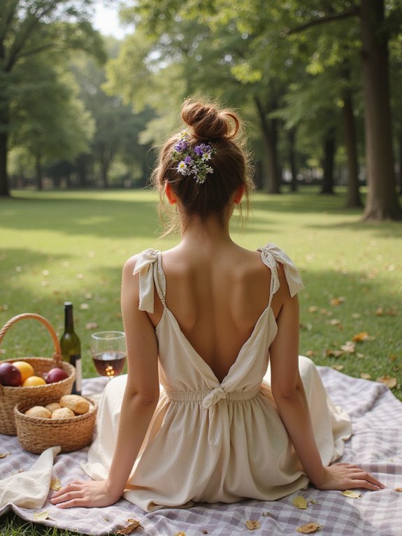 messy bun with floral accents