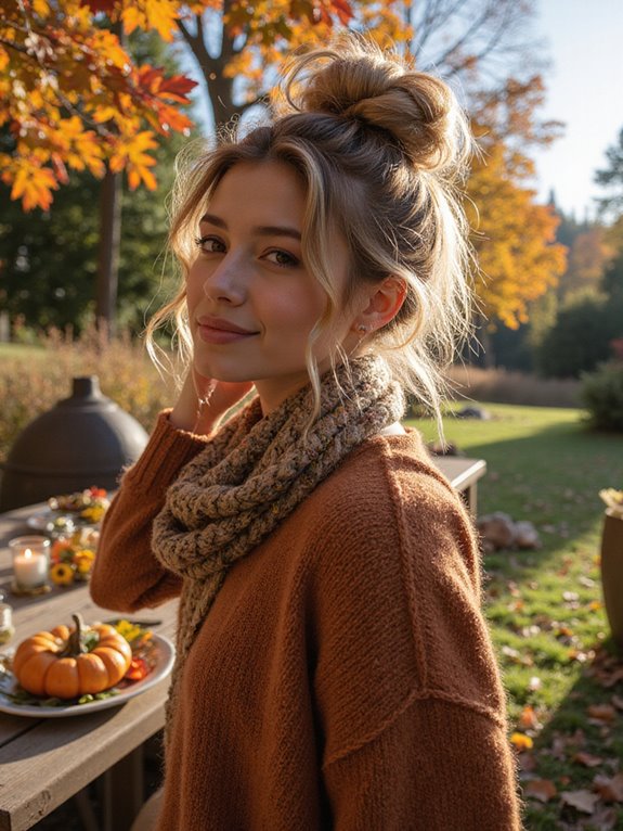 messy bun with accessories