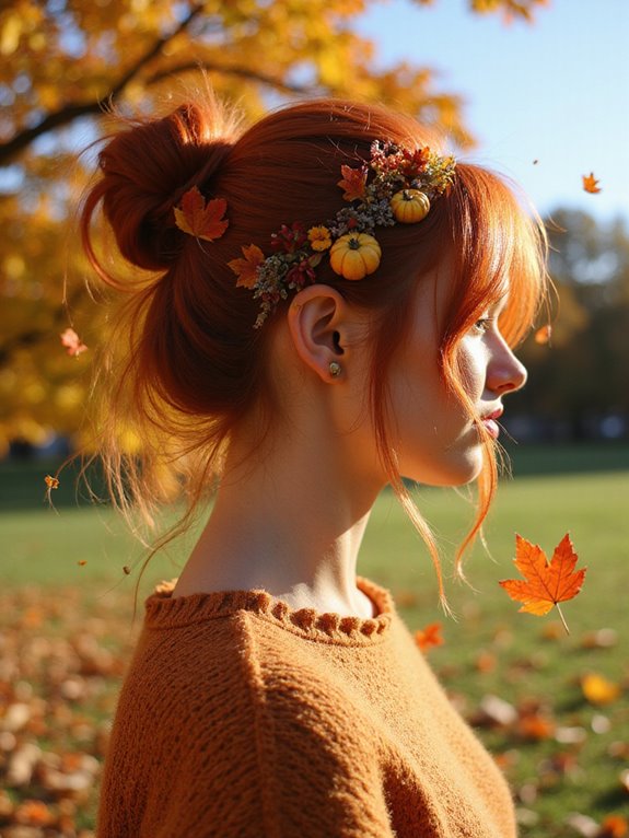 messy bun with autumn accessories