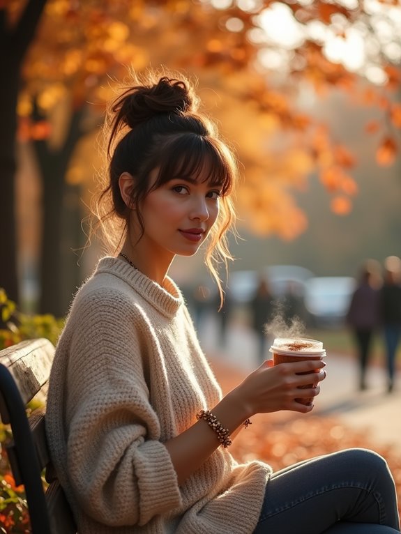 messy bun with bangs