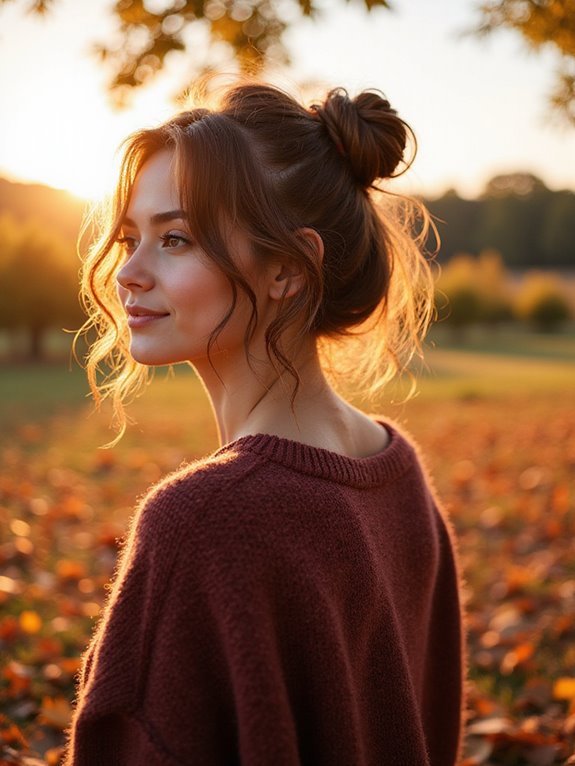 disheveled bun with face framing
