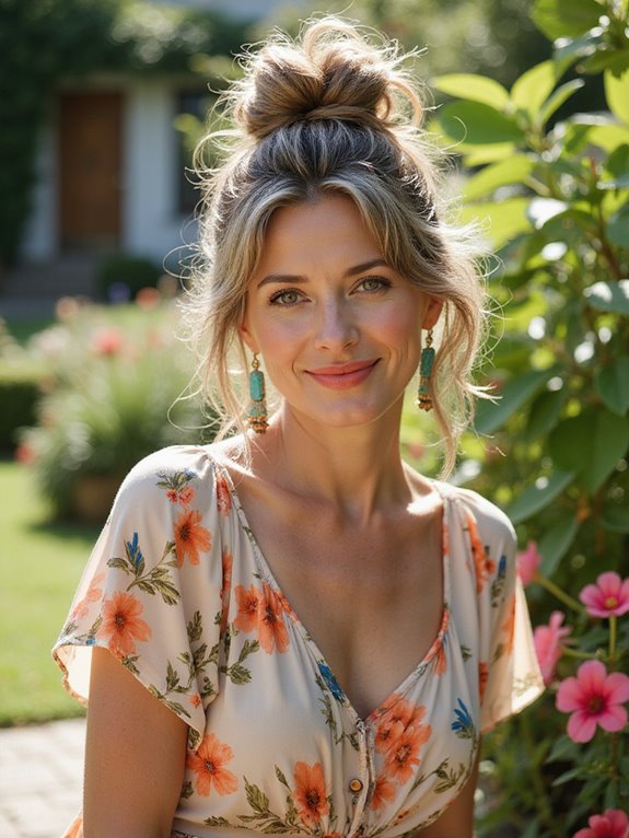 messy bun with face framing strands