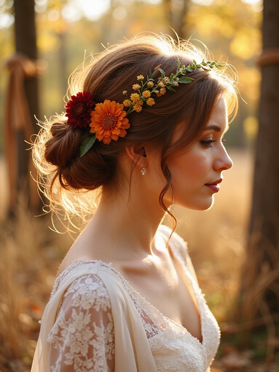 messy bun with florals
