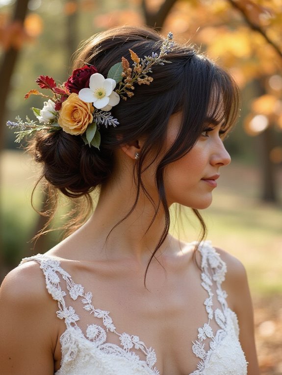 messy bun with florals