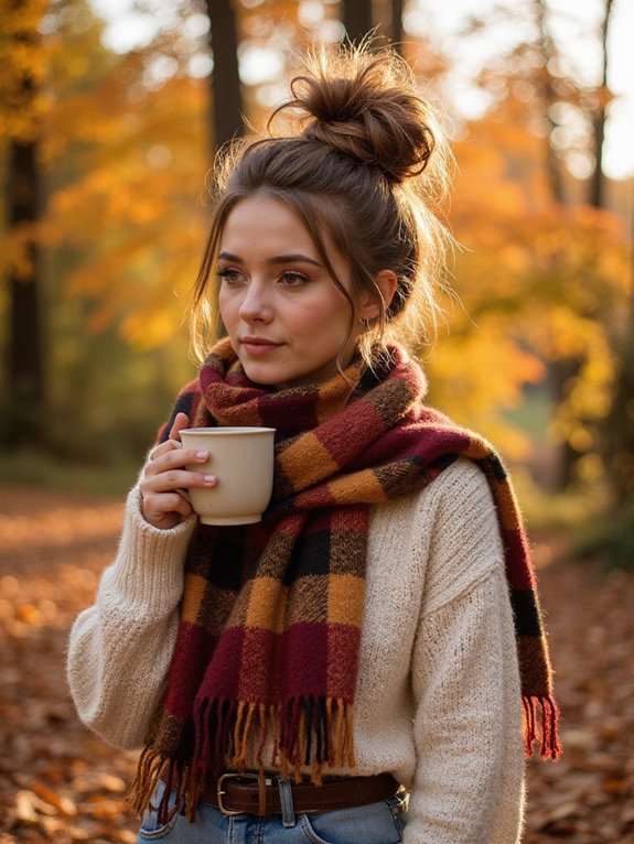 messy bun with scarf
