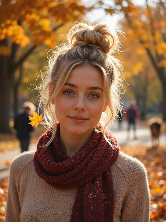 messy bun with strands