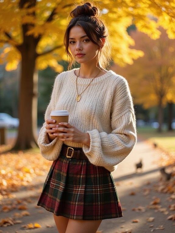 messy buns plaid skirts