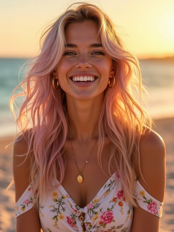 pastel pink honey blonde fusion