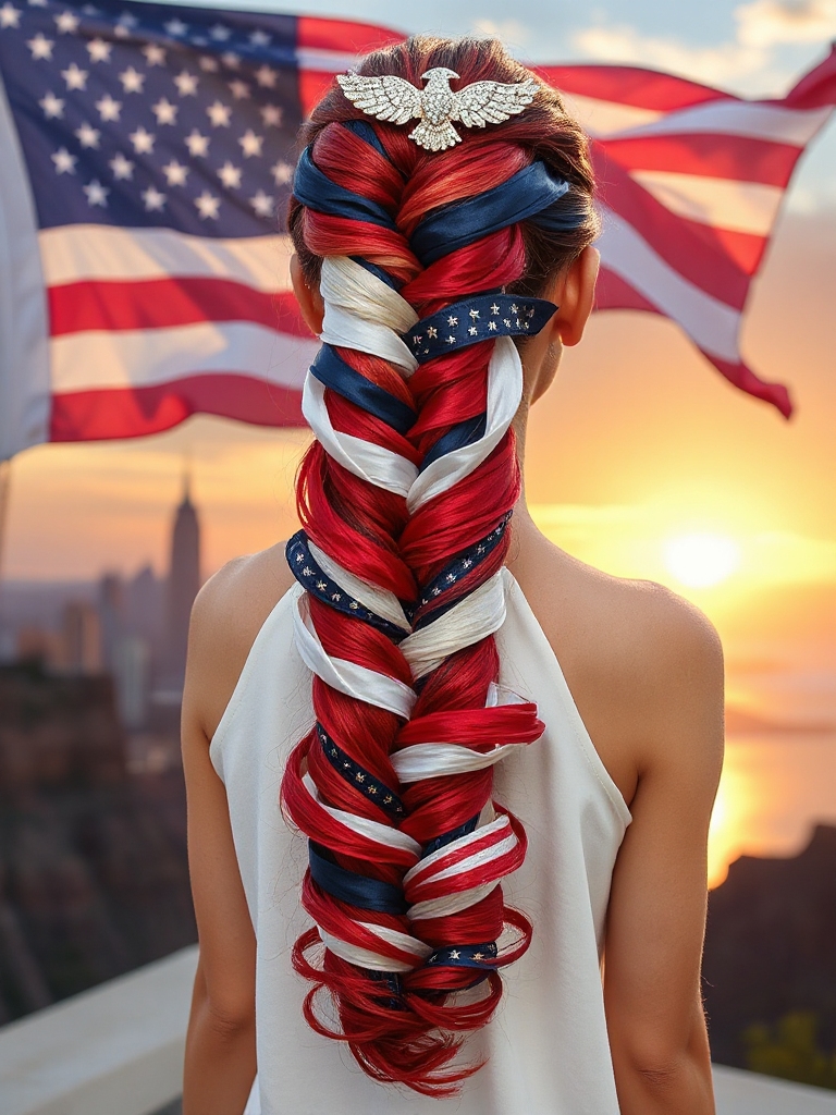patriotic festive ponytail hairstyle