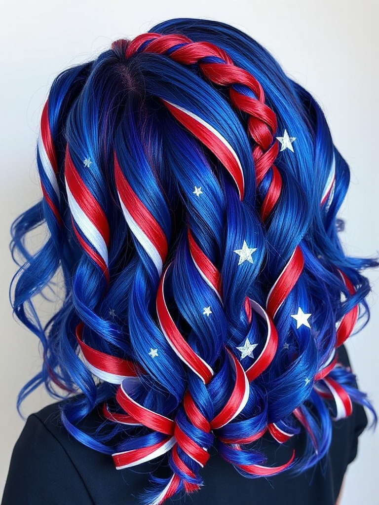 patriotic flag themed hair streaks