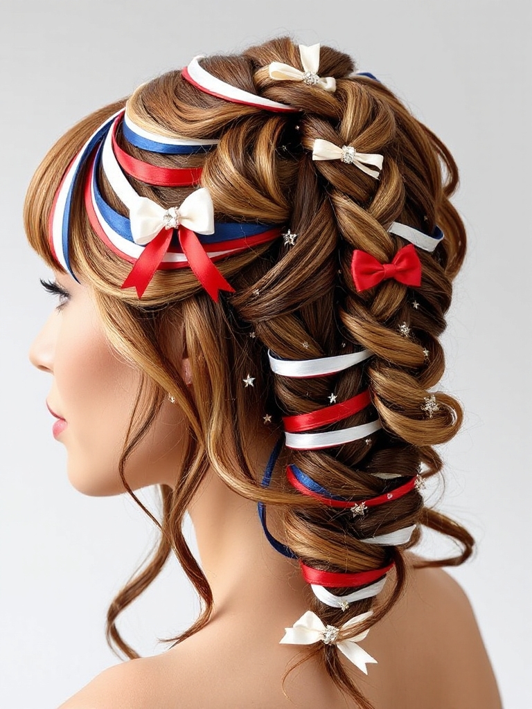 patriotic hairstyle with ribbons