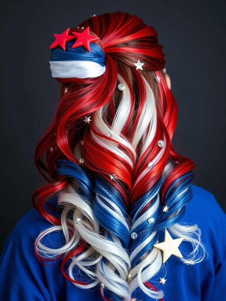 patriotic ponytail with ribbons