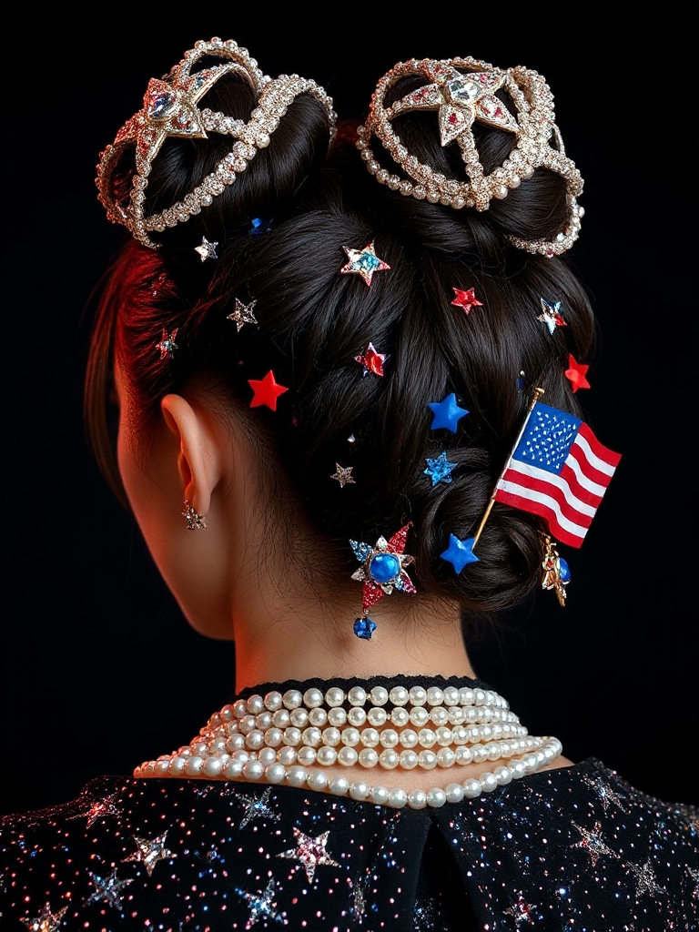 patriotic sparkling bun hairstyle
