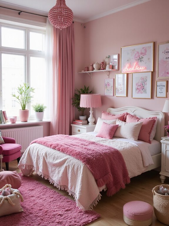 pink accent pillows and trays