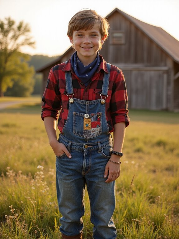 plaid shirt denim overalls