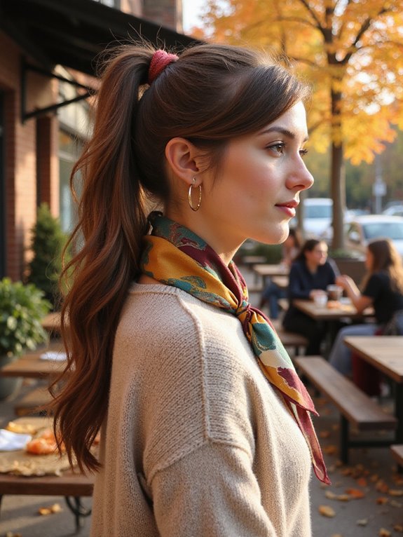scarf wrapped sleek ponytail