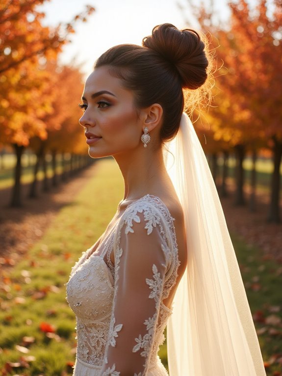sleek bun with veil