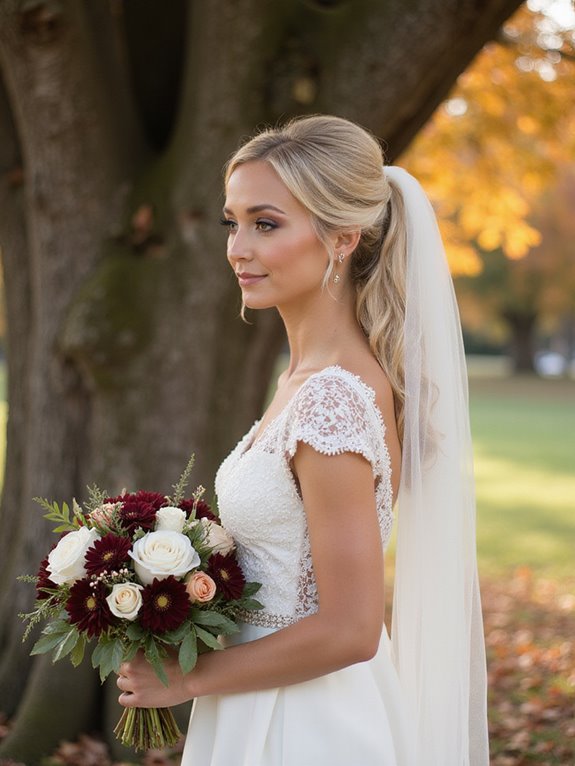 sleek ponytail tulle veil