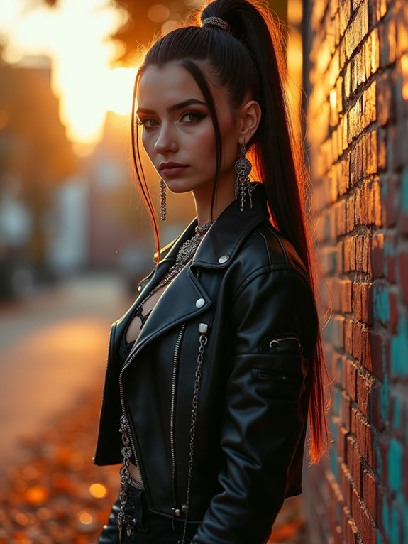 sleek ponytail with chains