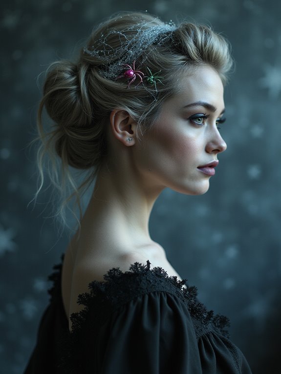 spooky chignon with cobwebs
