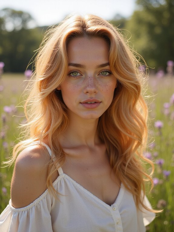 strawberry blonde enhances green eyes