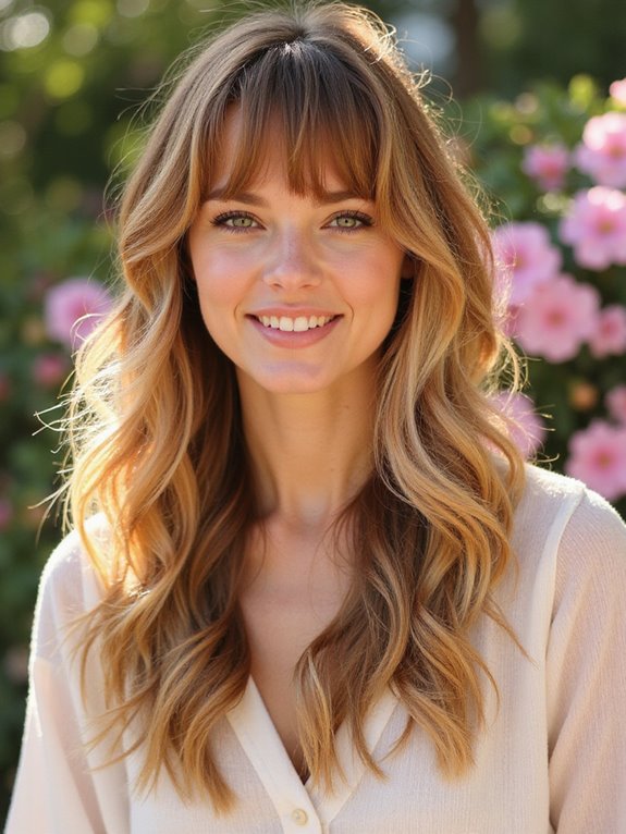 sun kissed balayage with bangs